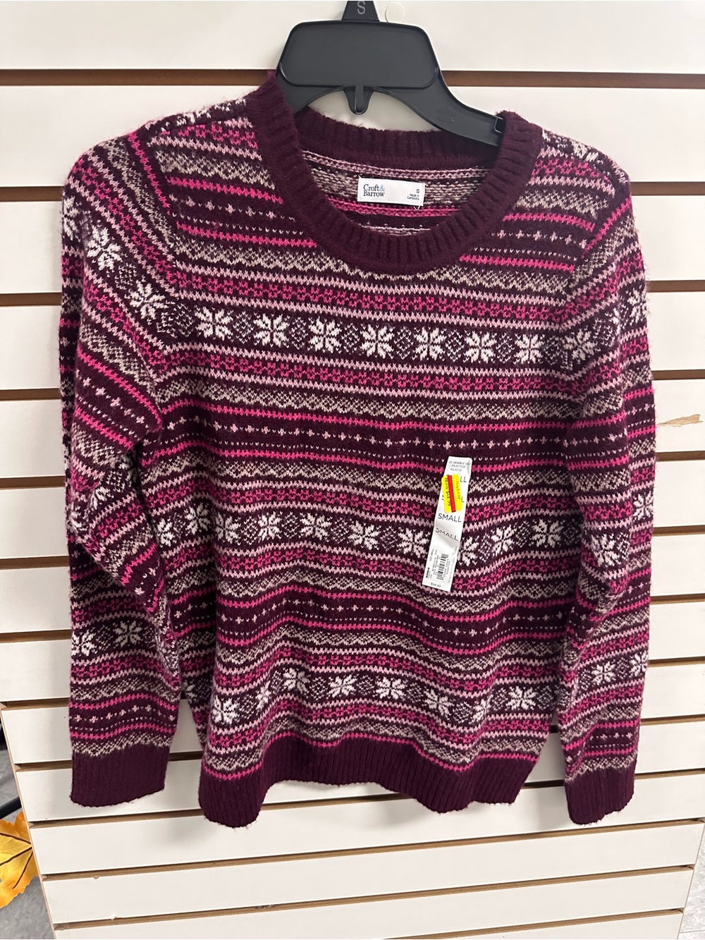 croft & barrow Burgundy and Pink Fair Isle Crewneck Sweater